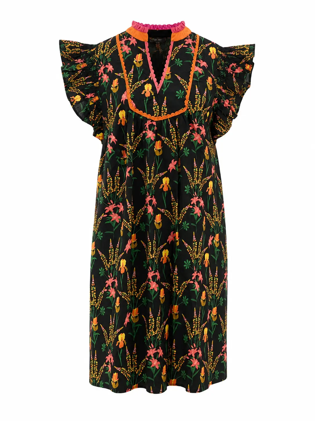 Midnight Garden Flutter Sleeve Dress
