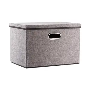 Large Collapsible Storage Bins with Lids - Sturdy Stackable Foldable Clothing Storage for Home, Bedroom, Office & Nursery - Linen Fabric Organizer Boxes Decor