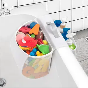 XY-SBB04 Saddle shape 2 Compartments Bath Toy Organizer, Easy Access for Children, Wide Opening Bath Toy Holder for Drying Toys and Storage, Mesh Shower Toy Holder and Bath Tub Toy Storage Organizer for Tub. Bathtub Standing