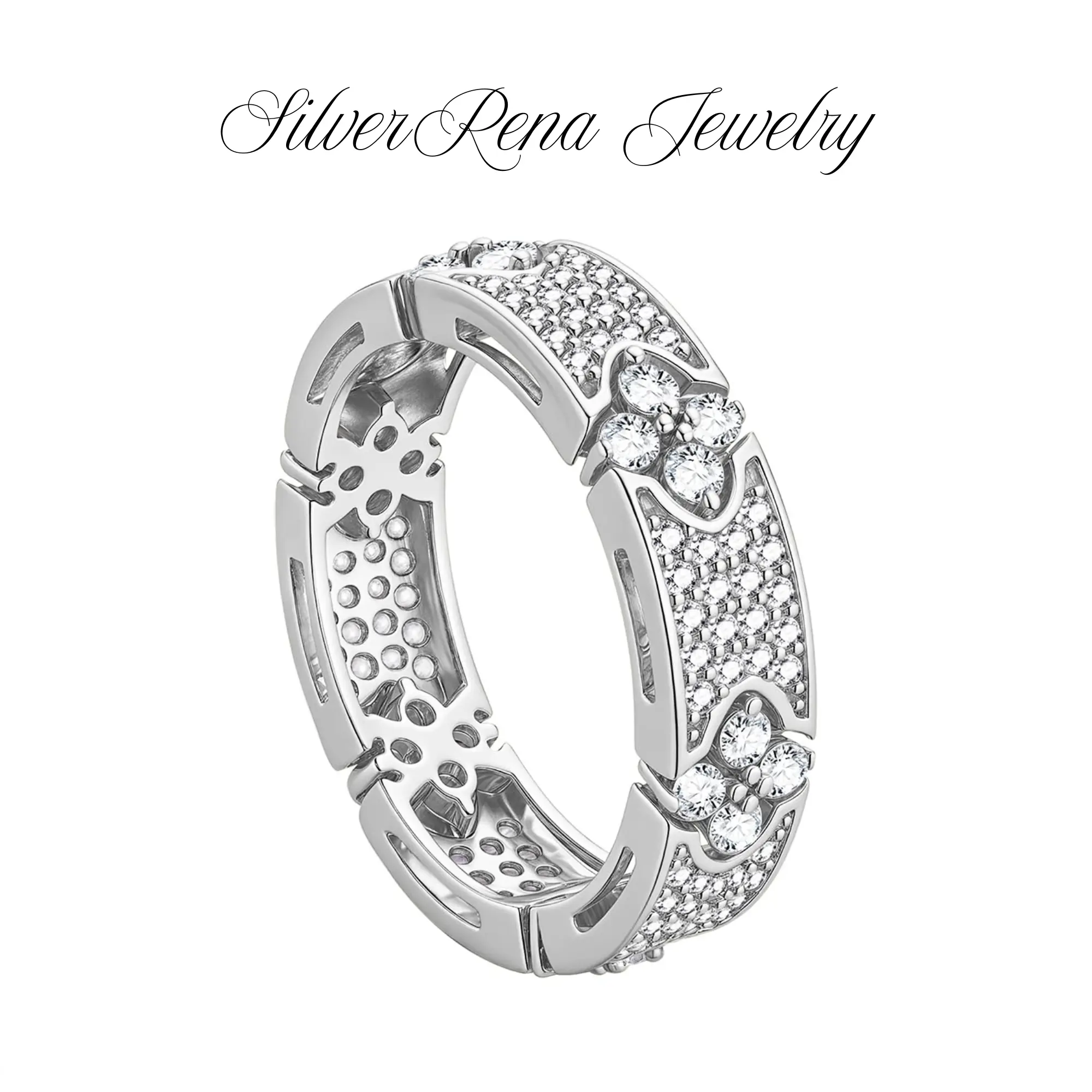 S925 6mm Iced Out Four Leaf Flower Ring Micro Pave CZ Bling Cubic Zircon Round Engagement Wedding Rings for Women Men Finger Jewelry