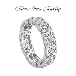 S925 6mm Iced Out Four Leaf Flower Ring Micro Pave CZ Bling Cubic Zircon Round Engagement Wedding Rings for Women Men Finger Jewelry