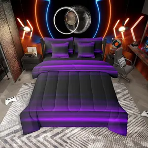 Purple Black 7 Piece Bedding Set,Ombre Comforter Set,Abstract Art Modern 3D Print Bed in A Bag,Teens Bed Sets,
