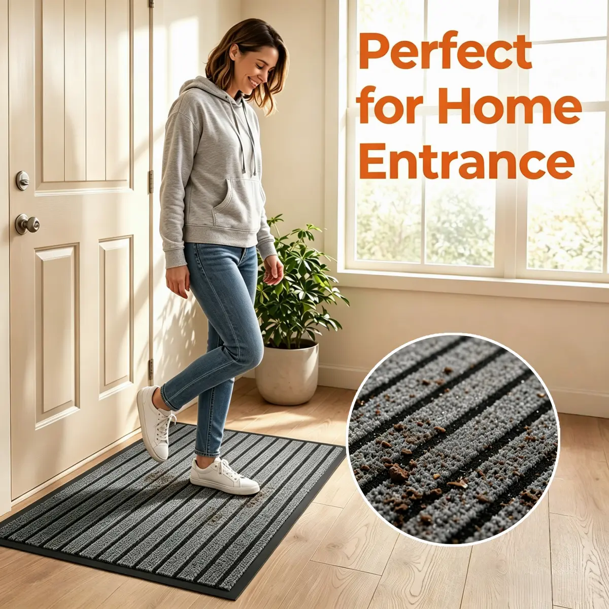 Heavy Duty Polypropylene Doormat with Non-Slip PVC Rubber Backing, Striped Entryway Floor Mat for Dust And Mud Catching, Outdoor Indoor Door Rug, Entrance Rug for House, Apartment, Store, Patio