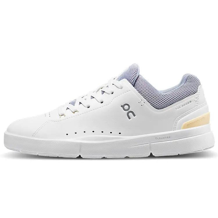 Women's On The Roger Advantage Fabric-Leather Low-Top Athletic Sneaker Footwear, White Storm Gray Casual Flat Footwear Sneakers