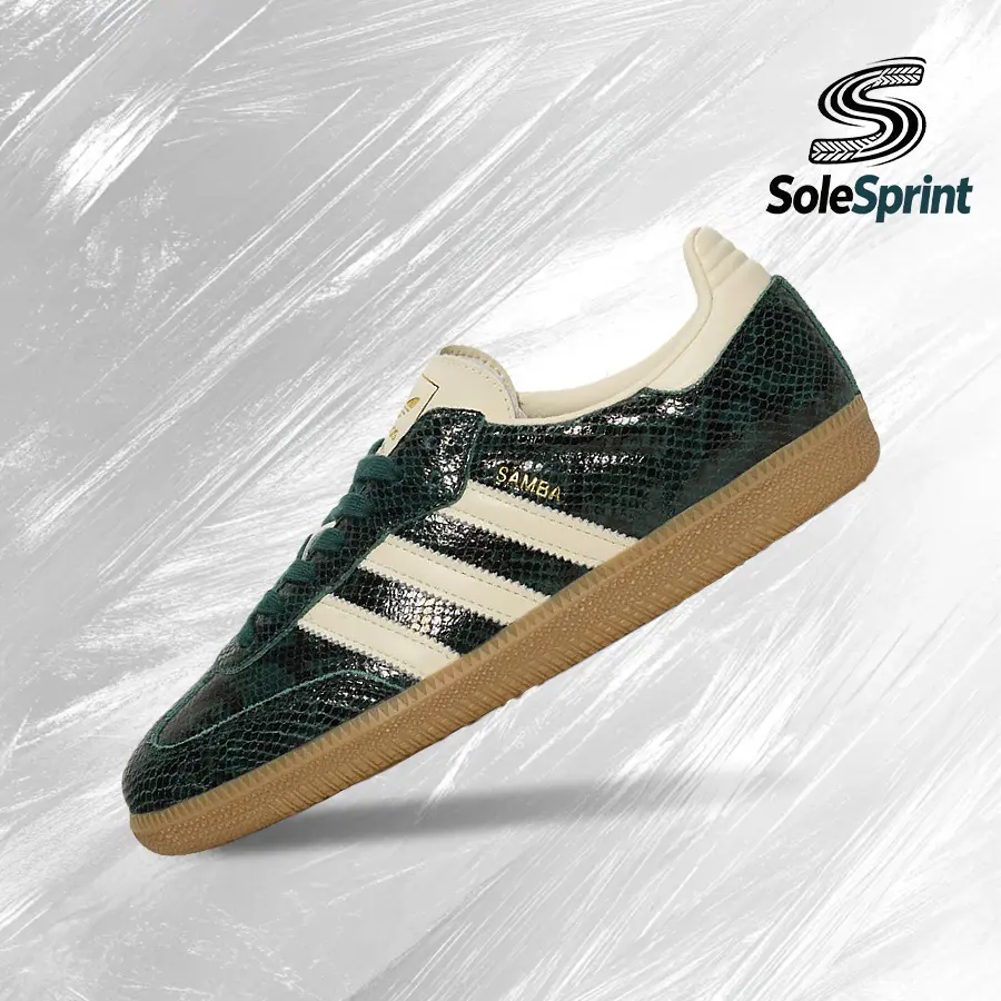 Adidas Samba OG Snakeskin Collegiate Green (Women's)– Women's Lifestyle Sneakers – shoes for woman -Vintage -Spring & Summer-Inspired Running Shoes, Shock-Absorbing Comfort, Gym to Streetwear Casual Wear-back to school–JR8848