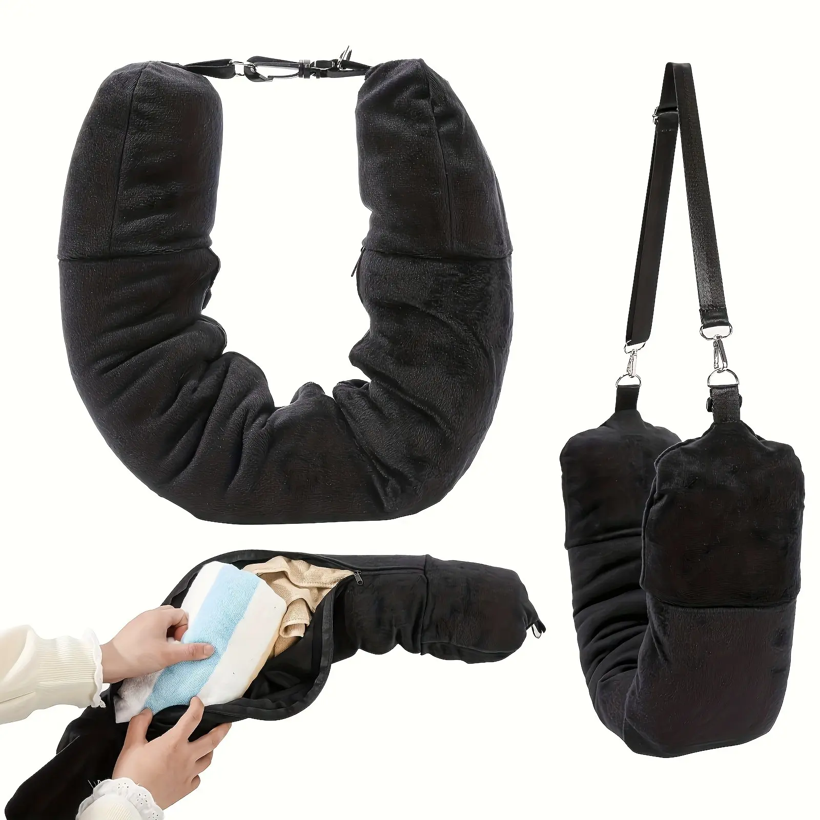 New Travel U-Shaped Pillow, Fillable with Clothes, Portable Neck Support, Travel Neck Cushion, Essential for Flying, Daily Use, Camping, Travel Essentials