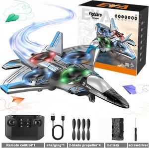 EVA remote control flying toys Plane,Fighter Jet Helicopter RC Plane Drones for Kids,Airplane Aircrafts for Boys and Girls Jet RC Helicopter Drone with LED Lights Altitude Hold 360° Flip 1 Rechargeable Batteries Easter Toy,control plane fighter jet