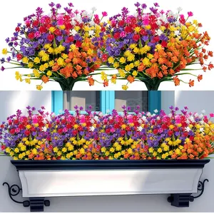 Lnoicy 20pcs Artificial Flowers for Outdoor,Plastic Flowers Decoration, UV Resistant Faux Flowers Shrubs, Artificial Plants for Indoor Outside Garden Home Wedding Farmhouse(7 Colors)