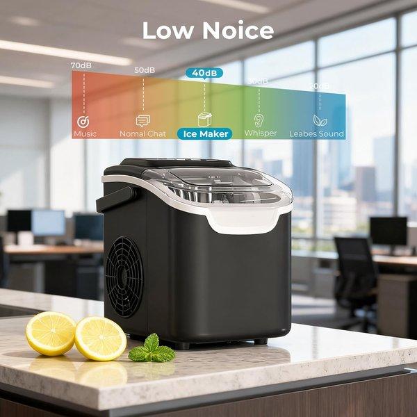 Portable Nugget Ice Maker Countertop – Pebble Ice Machine, 26–35 lbs/24H, Self Cleaning, One Click Operation, Chewable Pellet Ice for Home & Office