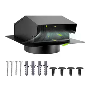 summervibes VEVOR 6 inch Hooded Wall Vent Cover, Square AC Vent Gable Cover, Premium SPCC Steel with Built-in a Protection Screen, for Roofs, Walls, Outside Duct Exhaust Outlets (1 Pack, Black)