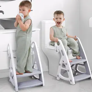 Potty  Seat, 2-in-1  Toilet Seat with Step Stool, Ultra- Potty Chair Attachment, Adjustable Seat and Step Ladder, Non-Slip Design, Splash Guard for Boys and Girls(Grey)