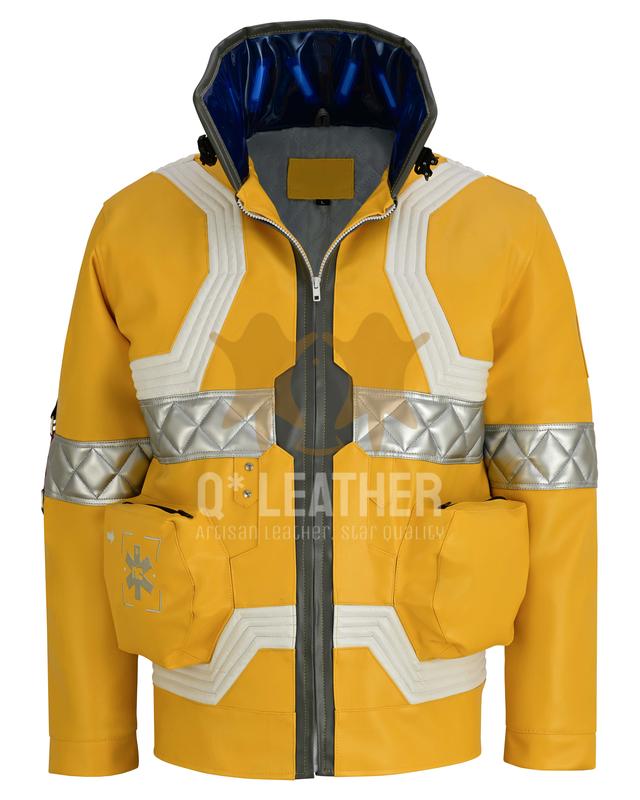 Q*Leather Anime Cyberpunk Edgerunners David Martinez Cosplay Costume Stand Collar Neon Yellow Jacket Hoodie Zipper Coat Punk Adult Men Halloween Vegan Leather Jacket Personalized Jacket David Martinez Cosplay Anime Cosplay Outfit