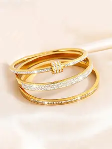 3 Piece Luxury Synthetic Zircon Stainless Steel Bracelet Set, Elegant Women's Jewelry, Perfect Gift for Dates and Birthdays