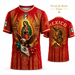 2026 Mexico Men's Soccer Jersey, Red & Gold Retro Football Shirt with Guadalupe Graphic, Mexican Flag Eagle Print, Aztec Warrior Fan Top