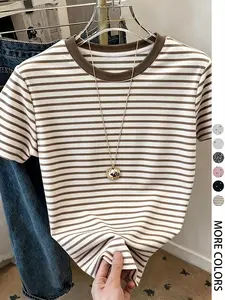 Women's Striped Round Neck T-Shirt, Womenswear, Millennium Casual Streetwear, Soft Comfortable Fabric, Minimalist Design, Chic, Daily Wear, Trendy Summer Top