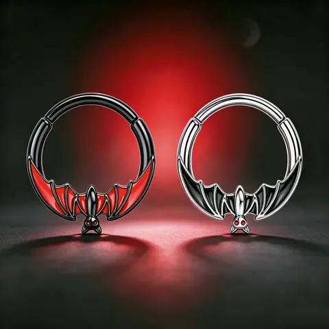 OUFER 16G Gothic Bat Detail Hinged Septum Nose Ring - 8mm/10mm Hanging Animal Charm Dangly Body Jewelry, Edgy Alternative Fashion Accessory for Adults, Daily Use Gift