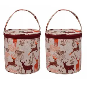 2Counts/Set DIY Handmade Knitted Wool Storage Basket - Ins Style Foldable Round Crochet Tote Bag, Portable for Picnic Camping, Nordic Home Decor, Sewing Tools Organizer, Eco-Friendly Multifunctional Foldable Storage Basket