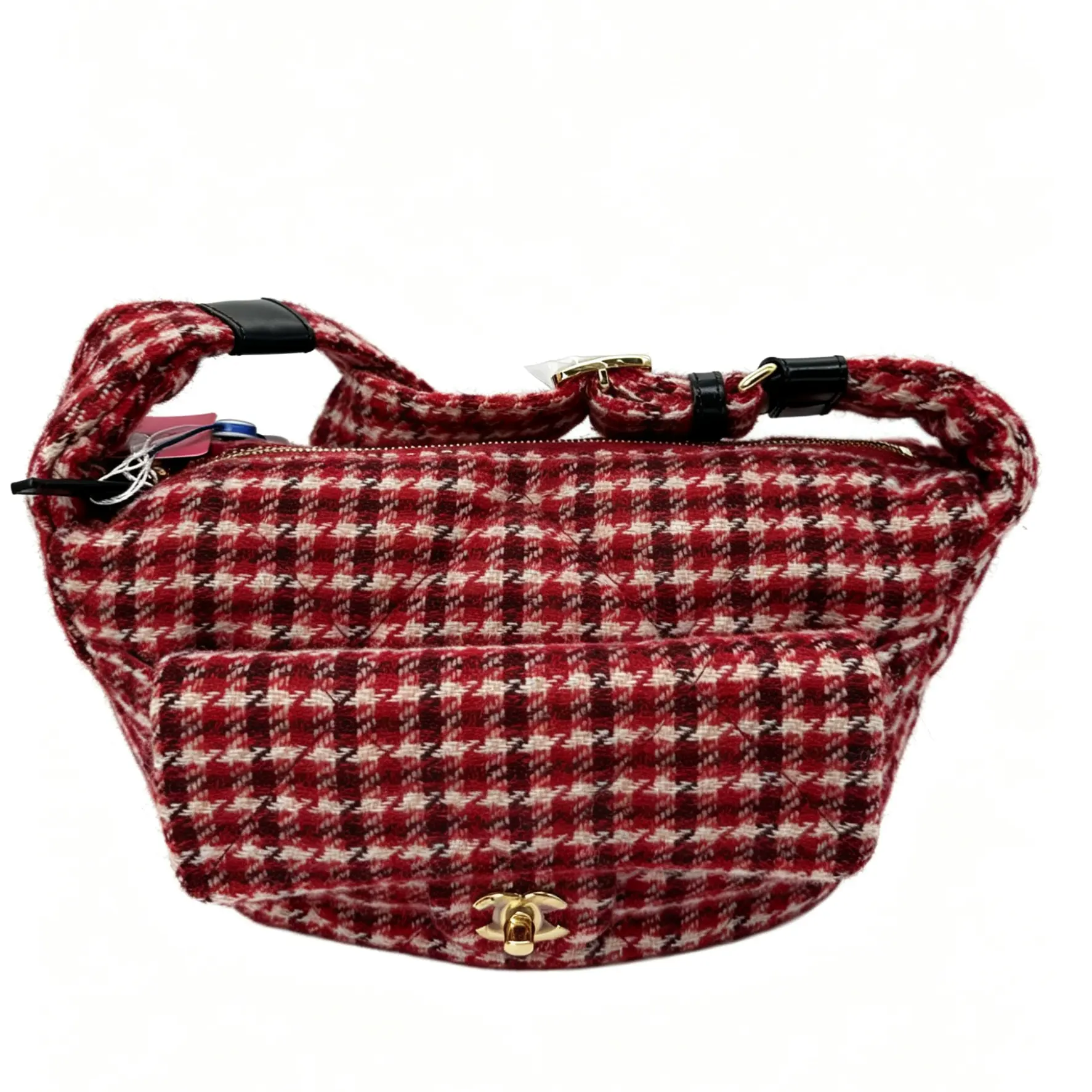 Pre-owned CHANEL 24N Grand Sac Hobo Crossbody Handbag, Red Tweed, Gold Hardware