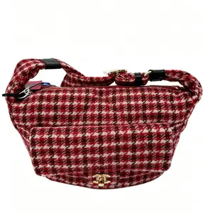 Pre-owned CHANEL 24N Grand Sac Hobo Red Tweed Gold Hardware