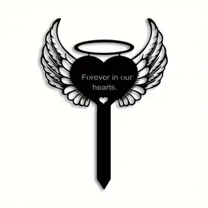 Heart and Angel Wings Memorial Stake — Metal Garden & Grave Marker — Pet Memorial Stake