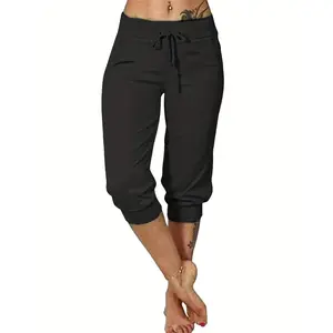 Drawstring Capri Pants, Casual Solid Versatile Pants With Pockets - Women's Clothing - For Everyday Wear, Travel, & Exercise - Perfect Gift for Women