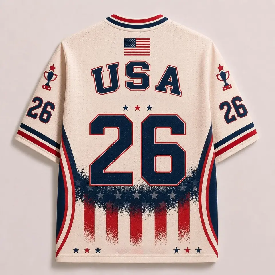 2026 Unisex Patriotic USA Flag Star Stripes No.26 Sports Jersey 3D Full Print Retro V-neck Oversized Short Sleeve Streetwear Top