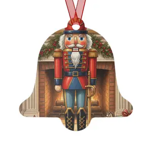Festive Metal Ornaments Nutcracker & Gingerbread House Designs Glossy Aluminium Christmas Tree Decorations Bell Tree Round Oval Shapes Gift