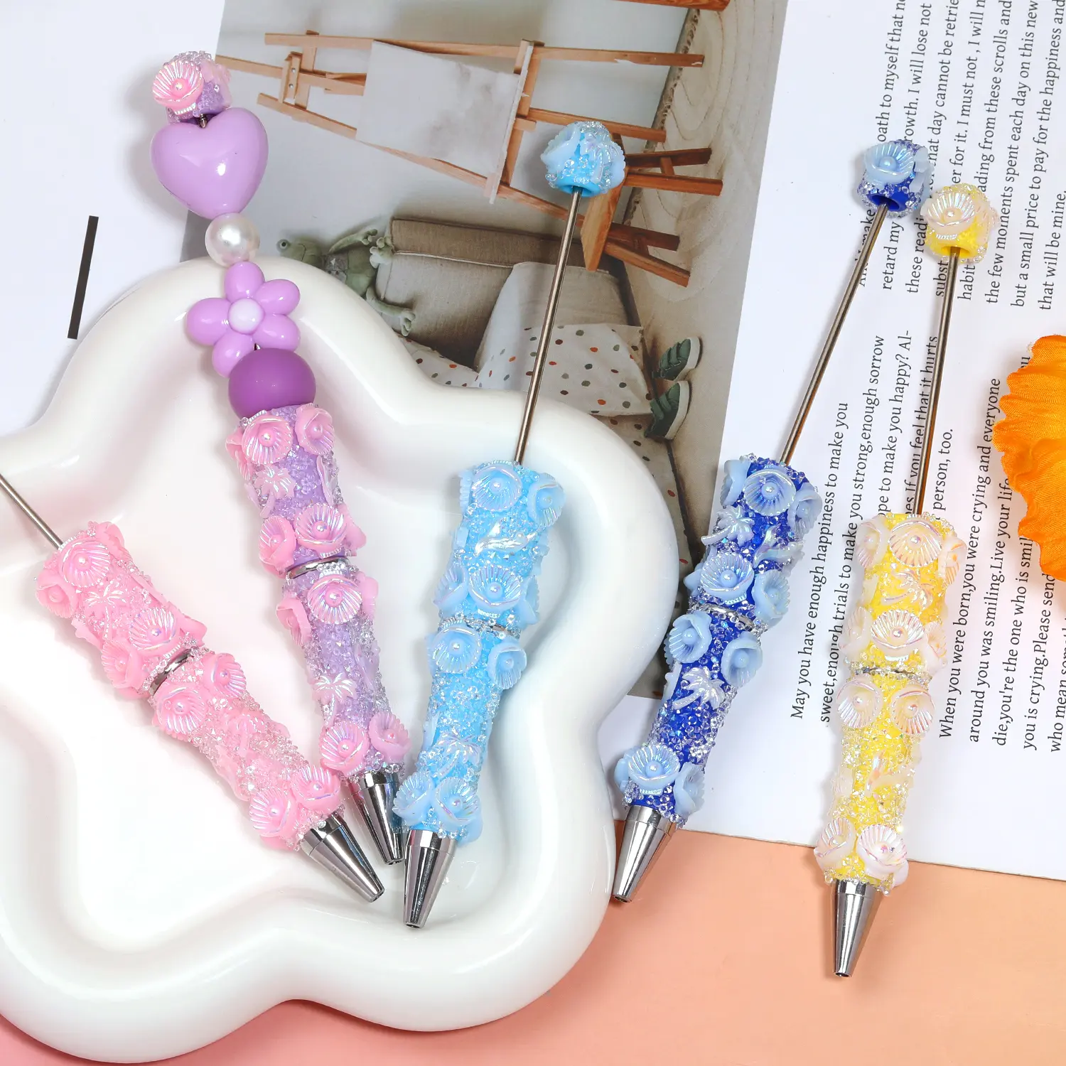 【P192】5pcs diy beaded pens new pearl heart style candy ballpoint pen 【P192】5pcs diy beaded pens new pearl heart style candy ballpoint pen