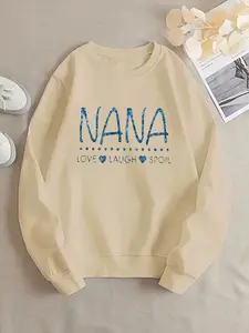 Women's Round Neck Sweatshirt, Womenswear, Nana Theme Text Design, Comfortable Casual Fit, Everyday, Warm and Cozy, Perfect for Elderly Fashion