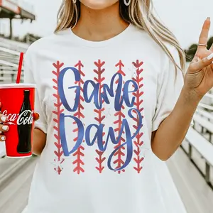 Vintage Baseball Tees Retro Game Day Sports Stitch Sweatshirt Sports Mom Tshirts Baseball Ball Field Sports T-Shirt Red Baseball Stitch Pullover Casual Womenswear Sports Sublimation Crewneck