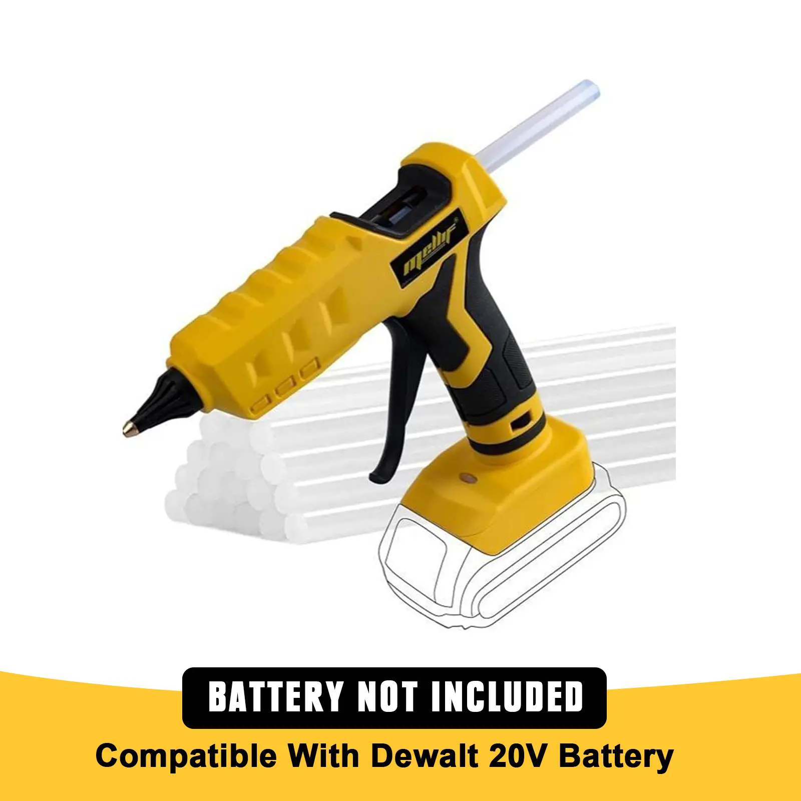 Mellif Cordless Hot Glue Gun Compatible With Dewalt 20v Max Battery（Battery Not Included), Handheld Electric Power Glue Gun Full Size for Arts & Crafts & DIY with 20 0.43" Glue Sticks