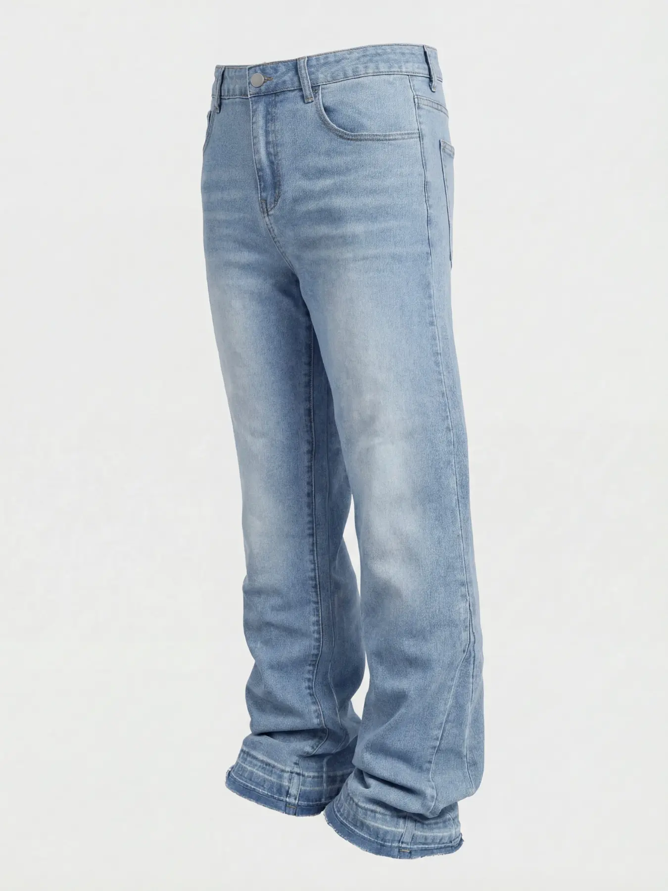 Men's American high-street style slim-fit flared jeans, made of slim and stretchy Denim fabric, feature three-dimensional vintage whiskering technology paired with frayed hem design, creating a simple yet layered street look Streetwear Menswear Pants
