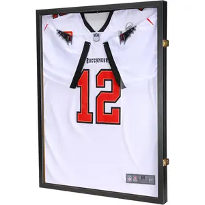 Jersey Wooden Frame Display Case -Shadow Box with 98% UV Protection Acrylic and Hanger for Baseball Basketball Football Hockey Sport Shirt and Uniform