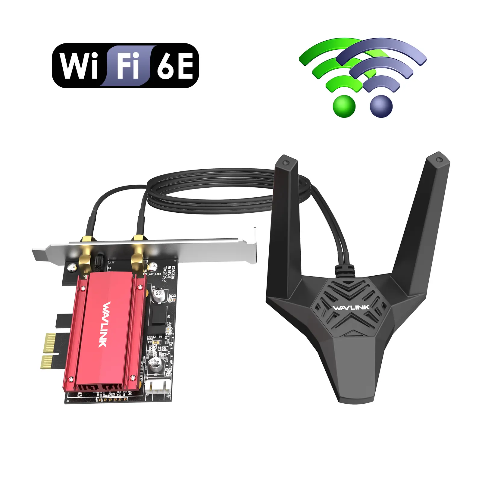 WAVLINK AX5400M High-Speed WiFi 6E PCI Express Wireless Network Card for Gaming, Tri-Band AX210 Adapter with External 5dBi High Gain Antennas, Bluetooth 5.3, MU-MIMO, WPA3, OFDMA for Windows 10/11/Linux PCs