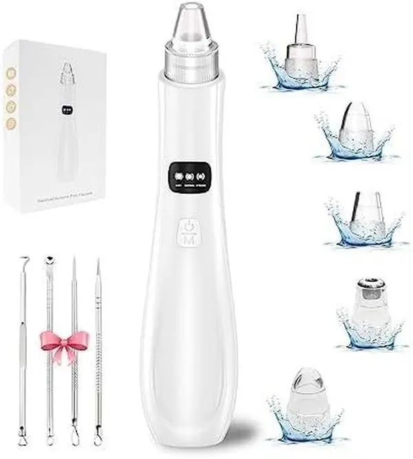 Electric Blackhead Remover Pore Vacuum, Acne Facial Cleansing Device with 3 Suction Levels, Includes 5 Probes, USB Rechargeable for Deep Cleaning, Shrink Pores & Remove Blackheads for Women & Men