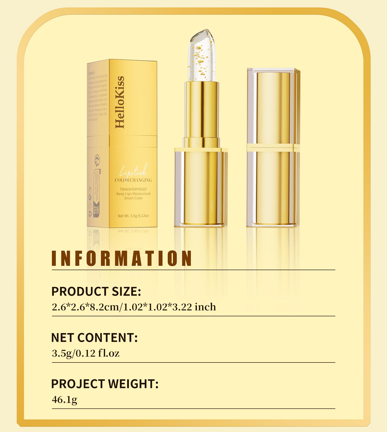 3PC Moisturizing Color-Changing Lipstick Balm – pH Temperature Reactive Tint, Gold Crystal Glow Finish, Smooth Hydration for Soft Shiny Everyday Lips.
