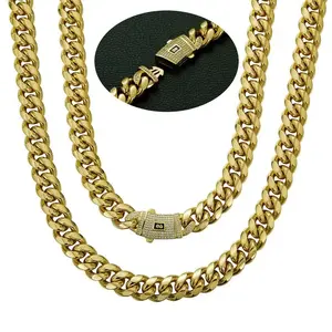 Sparkling Cuban Jewelry Set 14mm SOLID 14K Gold Miami Cuban Bracelet + Necklace ️Kit with Diamond Clasps 7.5 - 30" Mens Hip Hop Boss Cuban Link Chunky