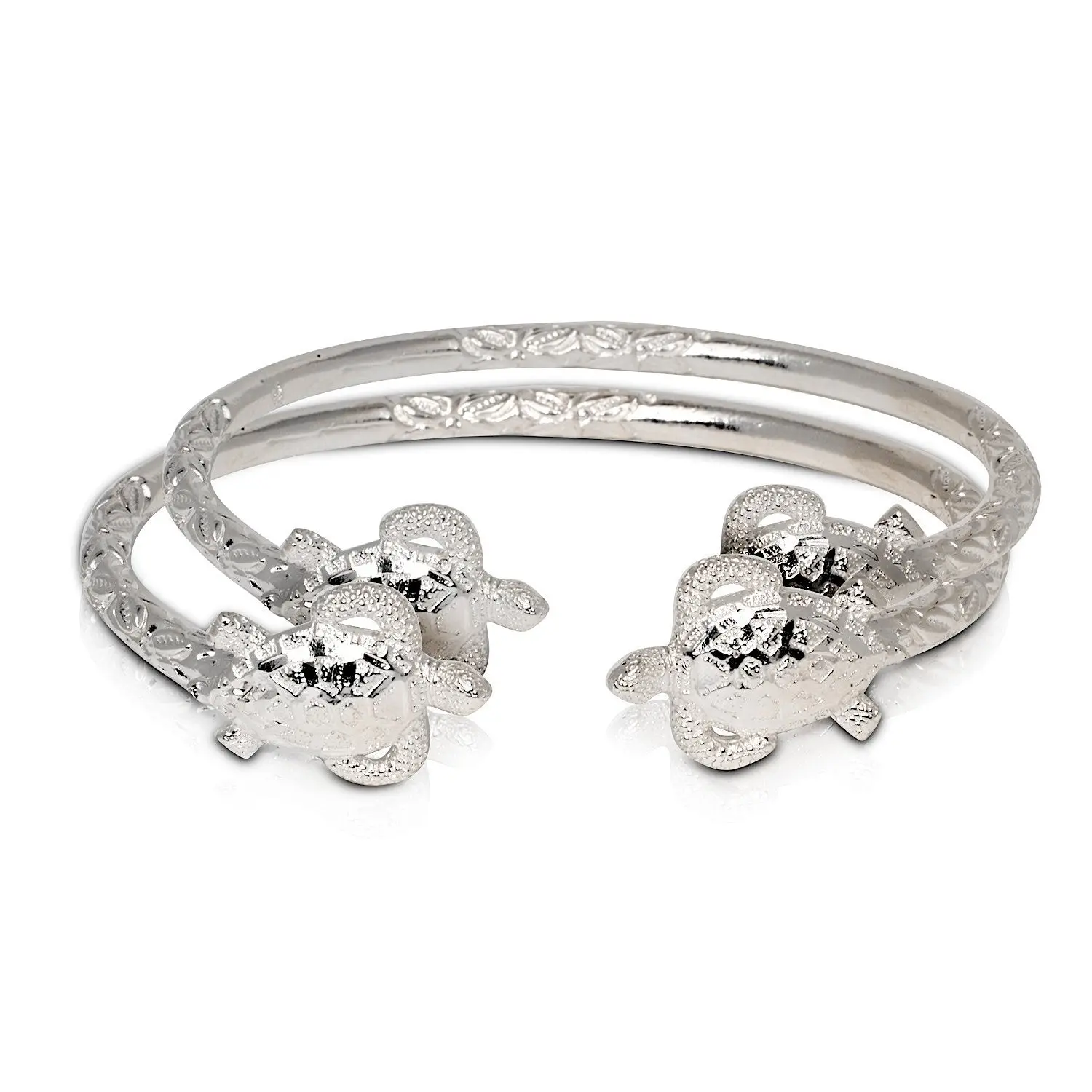 Better Jewelry .925 Sterling Silver Sea Turtle Bangles, 1-Pair Silver Bracelets for Jewelry Accessories Enthusiasts, Caribbean Flare, Gift Boxed, Island Vibes, West Indian, Elegant Jewelry Bracelet