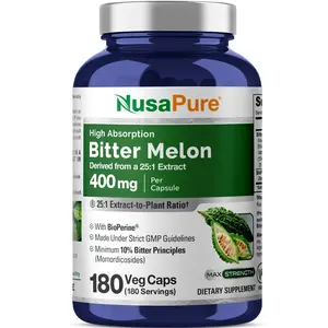 NusaPure Bitter Melon Extract 400 mg 180 Vegan Caps (100% Vegetarian, Non-GMO, Gluten-Free, 10% Bitter Principles) Bioperine