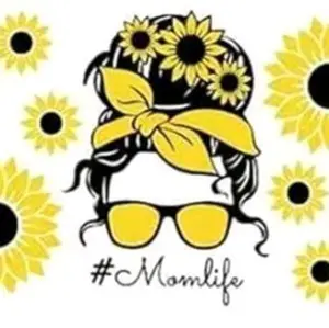 Mom Life Cup Wrap with Sunflower Design and Yellow Sunglasses for Stylish Moms