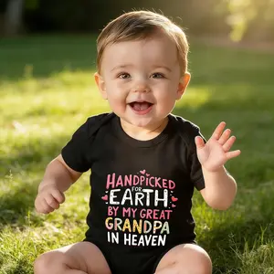 Cute Baby Boy Girl  Handpicked For Earth By My Great Grandpa In Heaven Short Sleeve Bodysuit Vivid prints boy valentine Newborn Clothes  Soft Breathable Casual Baby Romper  New Year Glamour, Everyday