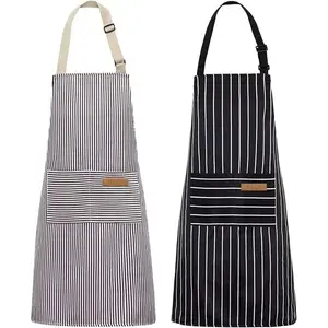 Neck Striped Polyester Apron Restaurant Gardening Cafe Workwear Apron