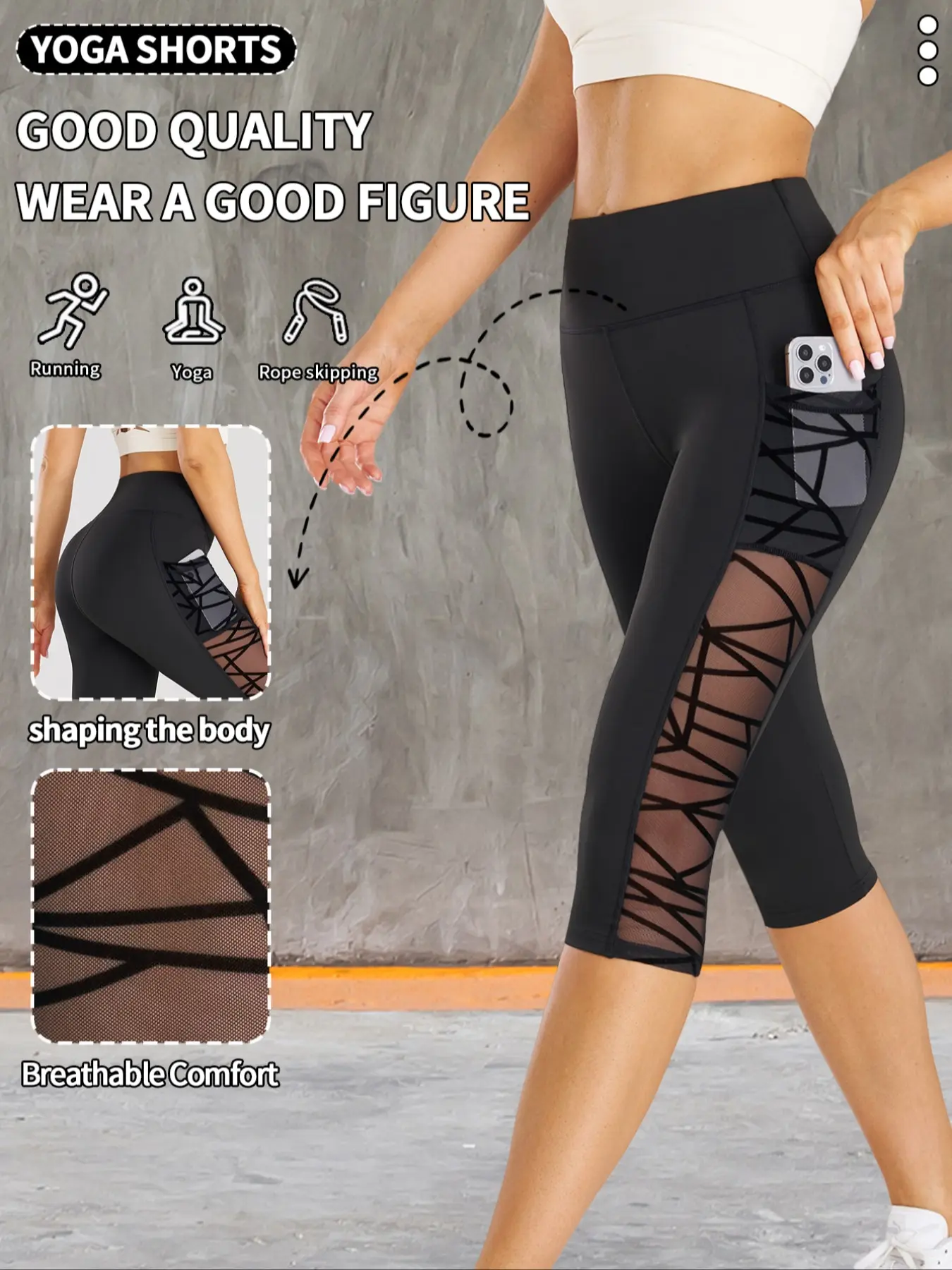 Women's Patchwork Mesh Yoga Pants, Gym Yoga Clothing, High Waist Tummy Control Butt Lift, Half Transparent Pockets, Outdoors and Indoors, Breathable Sporty Bottoms, Fitness Bottoms, Glute Enhancing Leggings, Sports Stretchy Leggings, Workout Pants