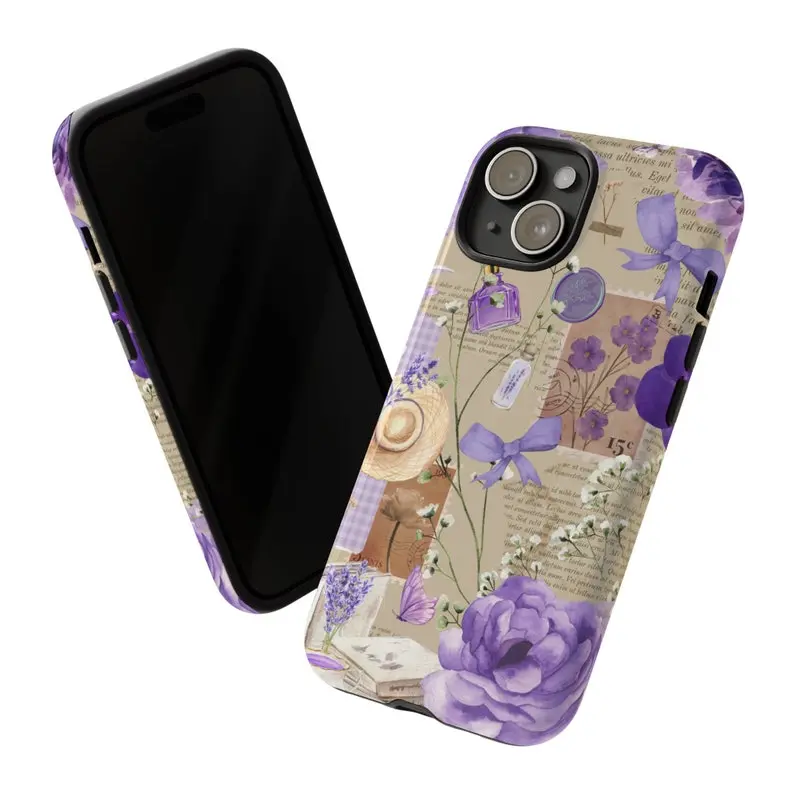 Vintage Lavender Scrapbook Phone Case, Spring Aesthetics, Gifts for Her, spigen iphone case, video games
