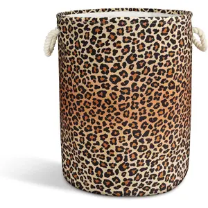 Leopard Print Laundry Basket with Handles Collapsible Laundry Hamper Waterproof Toy Organizer Funny Dirty Clothes Hamper for College Dorm Bedroom
