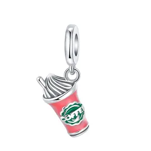Silver-plated Pink Coffee Cup Charm, Cute Pendant for Necklace Bracelet, Perfect Gift for Women