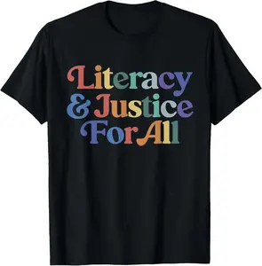 100%cotton Literacy Justice For All Stop Book Banning Protect Librarian T-Shirt Menswear Vintage