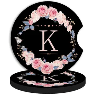 2pcs 2.75" Letter K Car Cup Holder Coasters, Absorbent Universal Neoprene Cup Coasters with Finger Notch, Car Interior Accessories for Women and Men