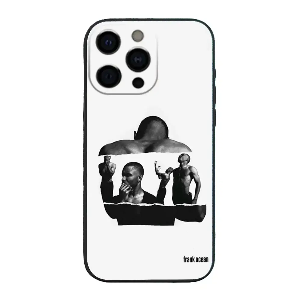 Frank Ocean  Hip-hop artist phone case, compatible with iPhone 17, 16, 15, 14, 13, and 12. It's a premium full-coverage protective case in black, soft, skin-friendly, and smooth.