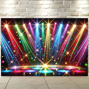 1pc Vibrant Stage Lights Backdrop Banner, - Colorful Polyester Photography Background Cloth Indoor Backdrops with Dynamic Lighting Effects for Wedding Party Decor & Studio Props, Versatile Indoor/ Outdoor Use
